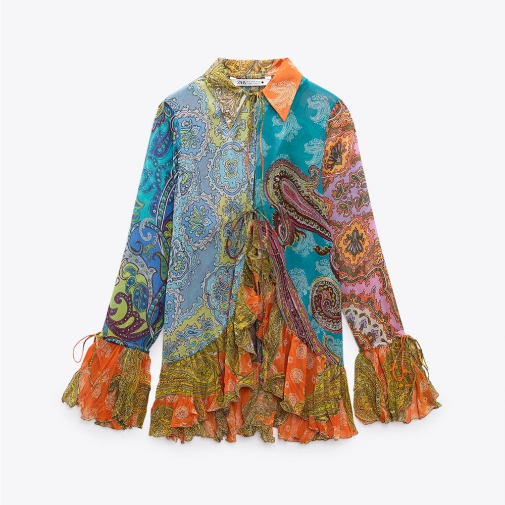 ISO Zara ruffle patchwork top